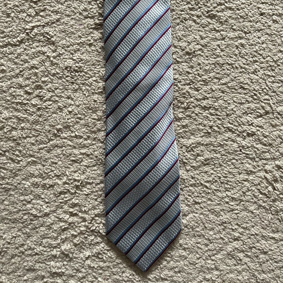 Ermenegildo Zegna Silver/Blue/Red Striped Tie - Picture 1 of 3